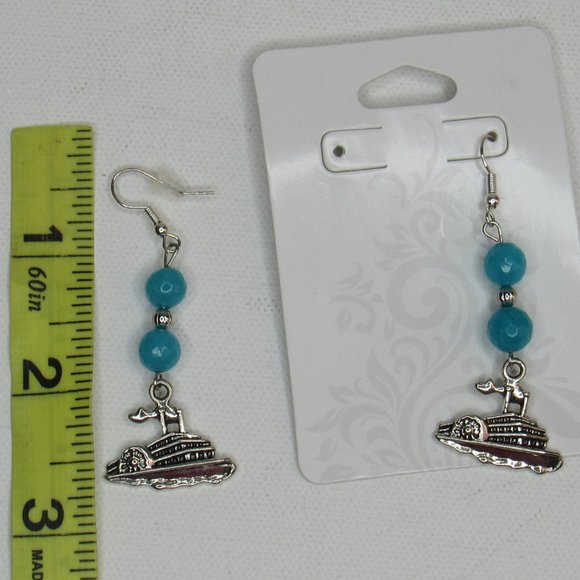 Women Jewelry Bracelet And Cruise Ship 3D Stainless Silver Charm Earrings - Picture 5 of 5